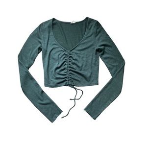 Wilfred Dark Green Lynx Ruched Long Sleeve Crop Top Size S